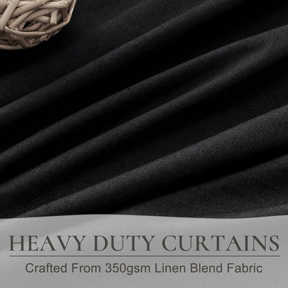 Solid Black Out Curtains 96 Inches Long, Linen Blackout Curtains for Living Room 96 Inch Length 2 Panels Set Back Tab/Pinch Pleated Lush Decor Textured Thick Window Drapes Thermal for Summer Heat