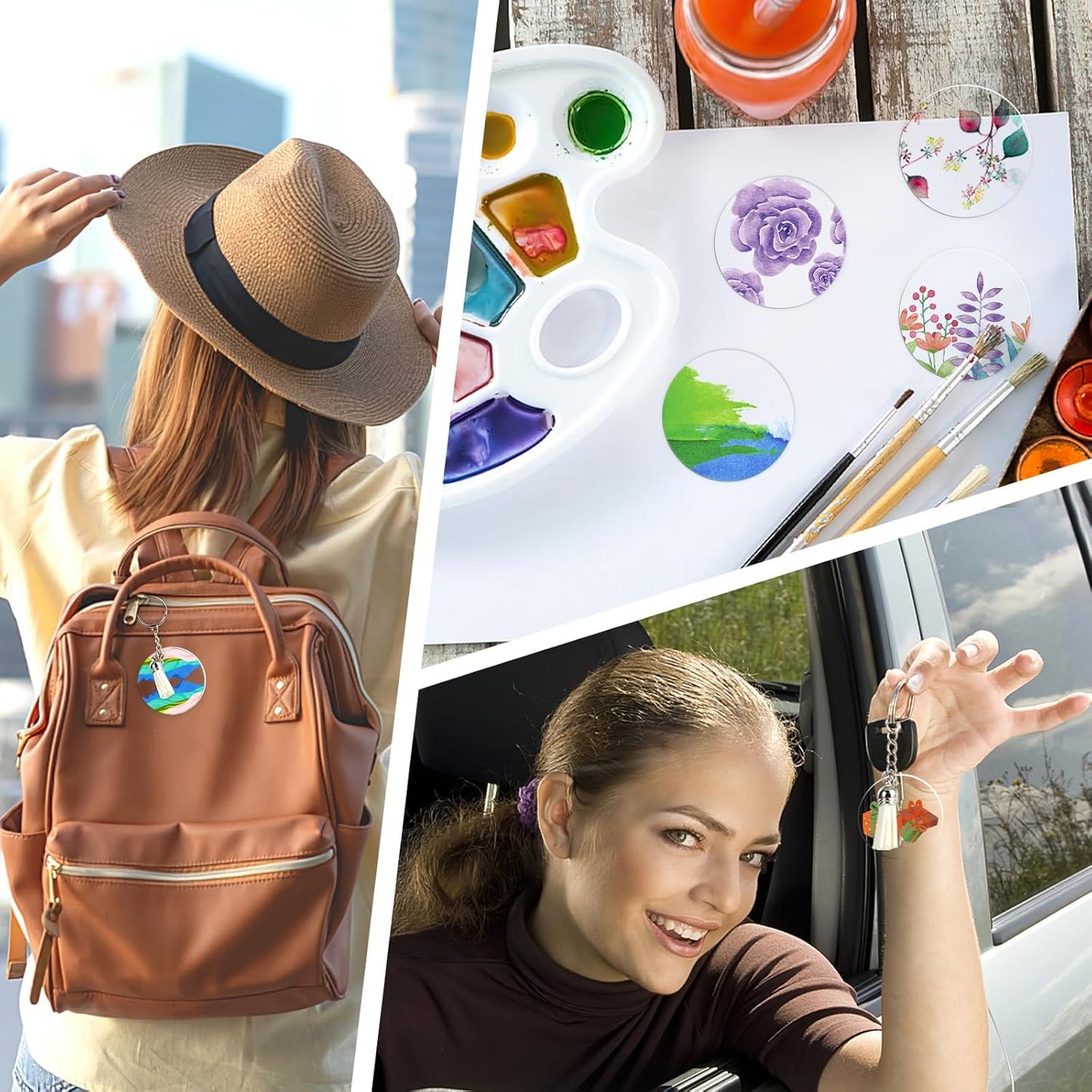 Senbota100 Pcs 1.5 inch Clear Small Circles Acrylic Blank 2mm Thick Round Sheets with Holes for Make Mini Hanging Jewelry Keychain Labels DIY Crafts