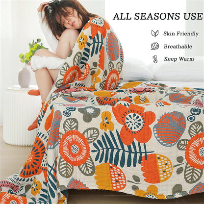 Boho Throw Blanket 60''x80'' for Bed Couch, Floral Muslin Bed Blankets Boho Quilt Travel Mexican 100% Cotton Super Soft Summer Blanket Picnic Blankets