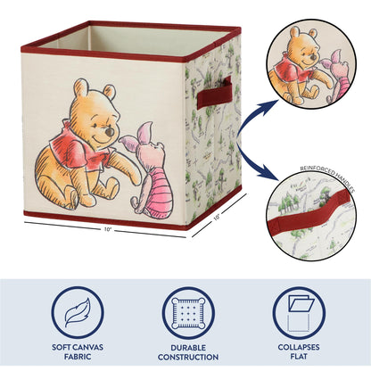Disney Winnie the Pooh Storage Cubes, Set of 2 Fabric Storage Bins with Handles, 10x10 Collapsible
