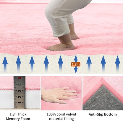 ACOMOPACK Baby Play Mat for Floor,1.3" Thick Memory Foam Area Rug for Living Room,Soft Velvet Crawling with Non-Slip Bottom for Kid,Toddler,59"×71" Tummy Time Nursery Rugs,Yoga（Pink）