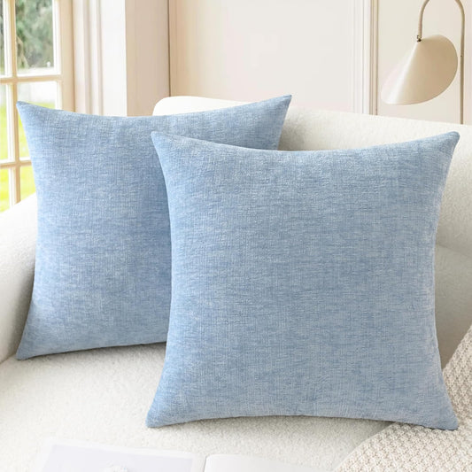 CaliTime Throw Pillow Covers Decorative 22 X 22 Inches Pack of 2 Cozy Chenille Cushion Cases for Couch Sofa Bed Living Room Home Baby Blue