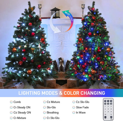 JMEXSUSS 100 LED Cool White & Multicolor Christmas Lights Indoor, Color Changing String Lights Plug in, 33ft Christmas String Lights Outdoor Waterproof for Xmas Tree Indoor Decor