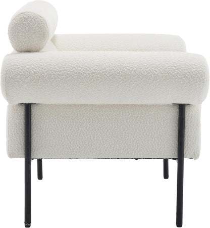 Modern Accent Chairs Set of 2, Boucle Sofa Accent Chairs for Living Room, Oversized Upholstered Sherpa Mid-Century Office Reading Armchairs with Channel Tufted for Bedroom, White