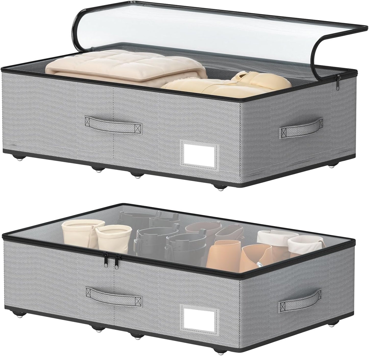 Under Bed Storage with Wheels, No Assemble Required 7.5 inches height Under Bed Storage bins,Large capacity Rolling Under bed Shoe Storage containers，dorm under bed storage drawers