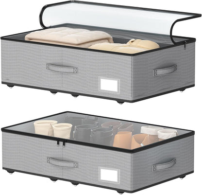 Under Bed Storage with Wheels, No Assemble Required 7.5 inches height Under Bed Storage bins,Large capacity Rolling Under bed Shoe Storage containers，dorm under bed storage drawers