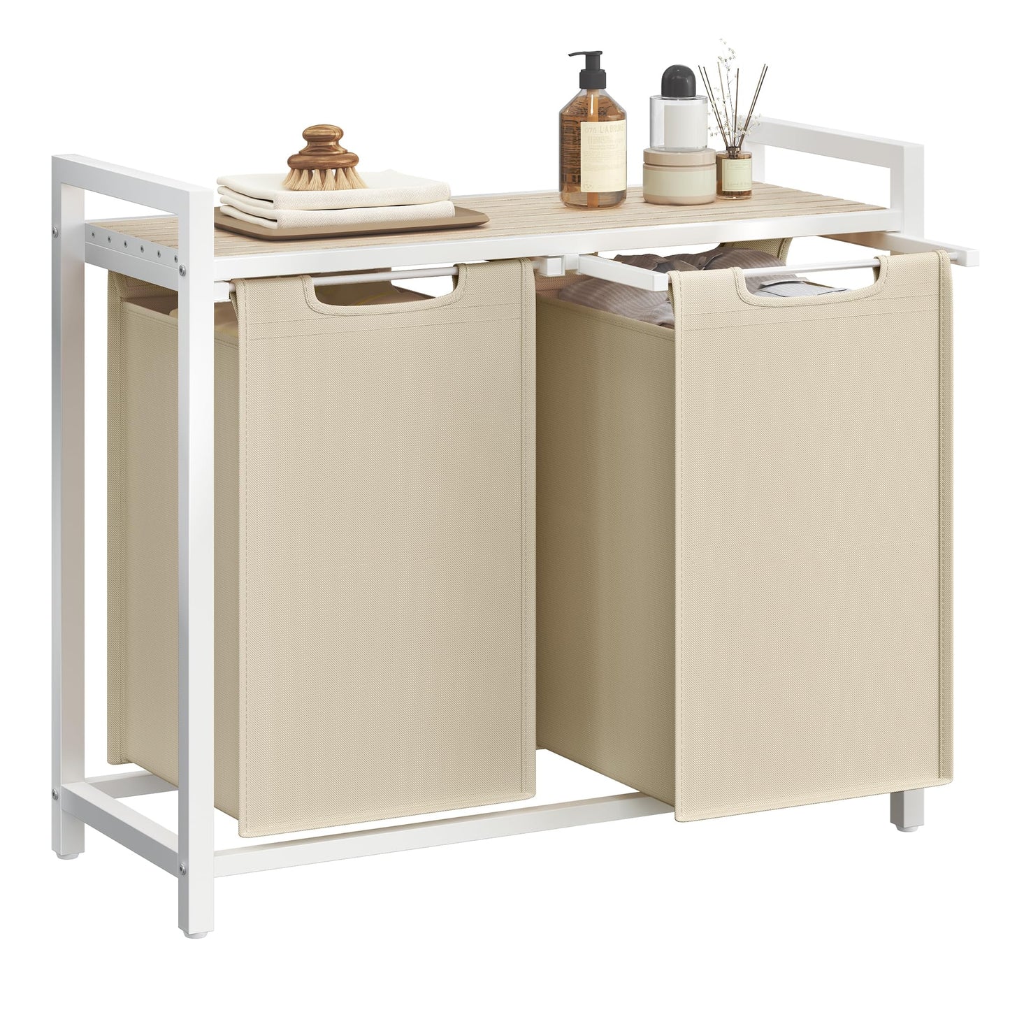 VASAGLE Laundry Hamper, Laundry Basket Sorter with 2 Pull-Out and Removable Bags, Shelf, Metal