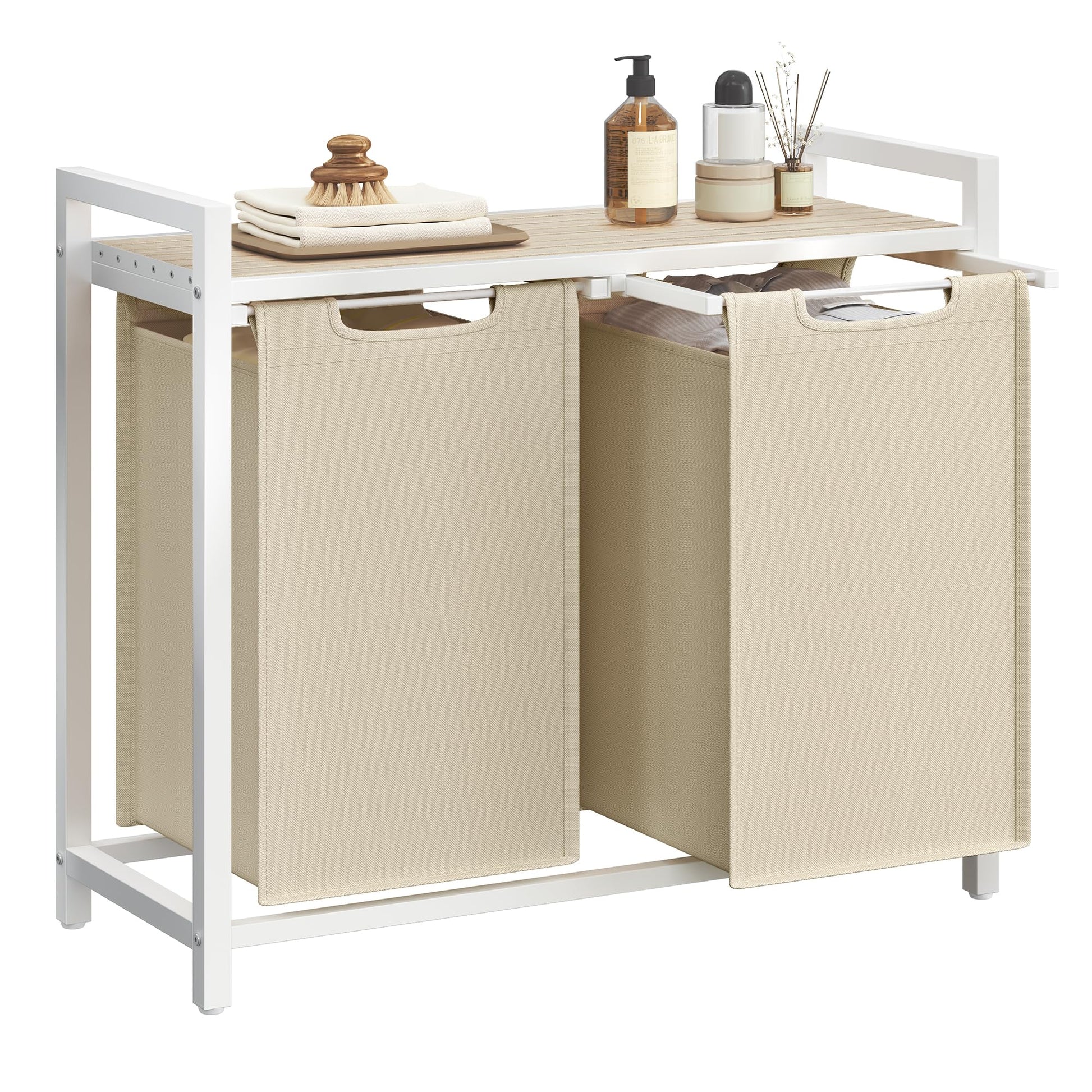 VASAGLE Laundry Hamper, Laundry Basket Sorter with 2 Pull-Out and Removable Bags, Shelf, Metal