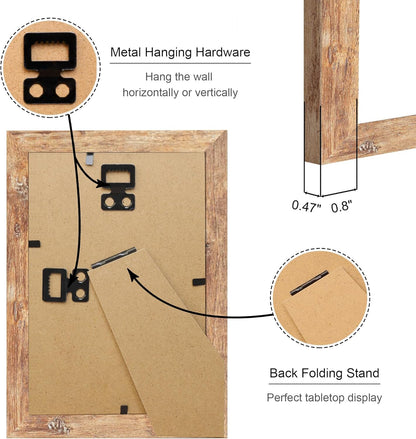 4x6 Picture Frame Set of 4, 4 x 6 Wood Photo Frames with Mat for 3.5x5, Natural Wooden Frame with Real Glass Cover for Wall and Tabletop Display,Brown