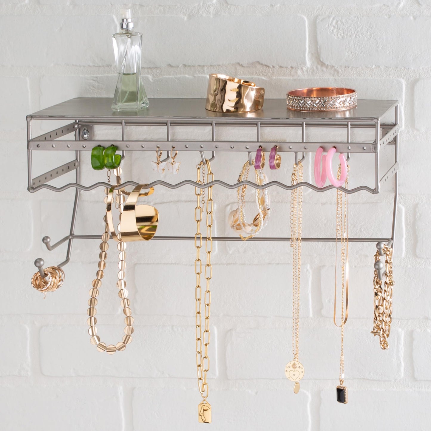 Simplify Wall Mounted Jewelry Organizer | Dimensions: 14.6"x 3.9"x 7.5" | 1 Tier | Home