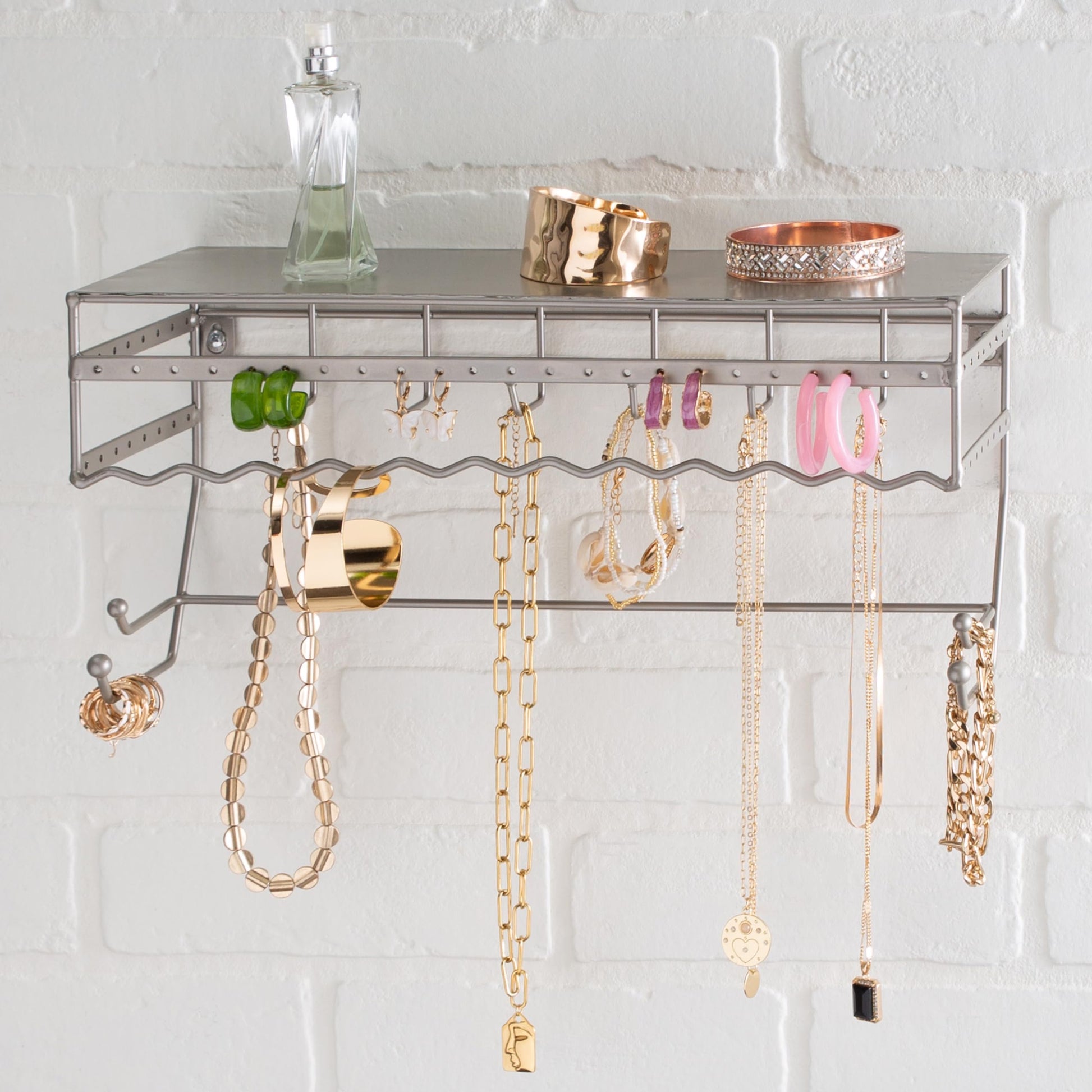 Simplify Wall Mounted Jewelry Organizer | Dimensions: 14.6"x 3.9"x 7.5" | 1 Tier | Home
