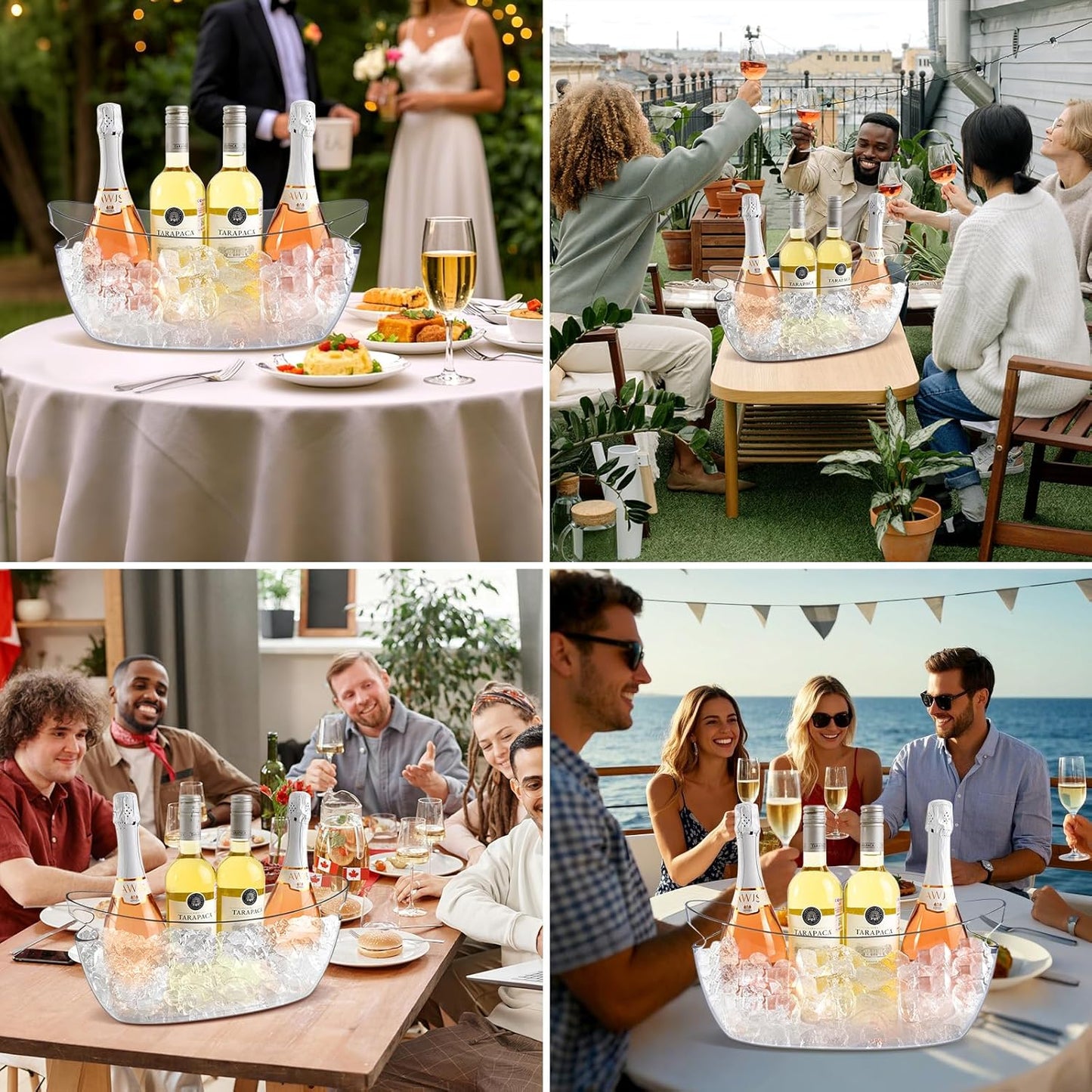 Ice Buckets for Parties,Ice Bucket Bowls of 2pcs with Scoops(2pcs)&Metal Wine Bottle Opener,5.5L Large Clear Acrylic Ice Champagne Buckets Tub for Parties,Mimosa Bar Supplies,Beer,Beverage&Drinks