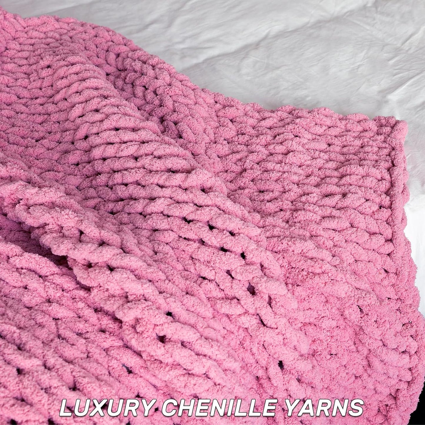 Chunky Knit Blanket - Luxury Soft Cozy 60 * 80 Throw Blanket,100% Woven Blanket Rope Knot Throw Blanket for Couch, Sofa, Home Decor, Gift - Machine Washable(Pink)