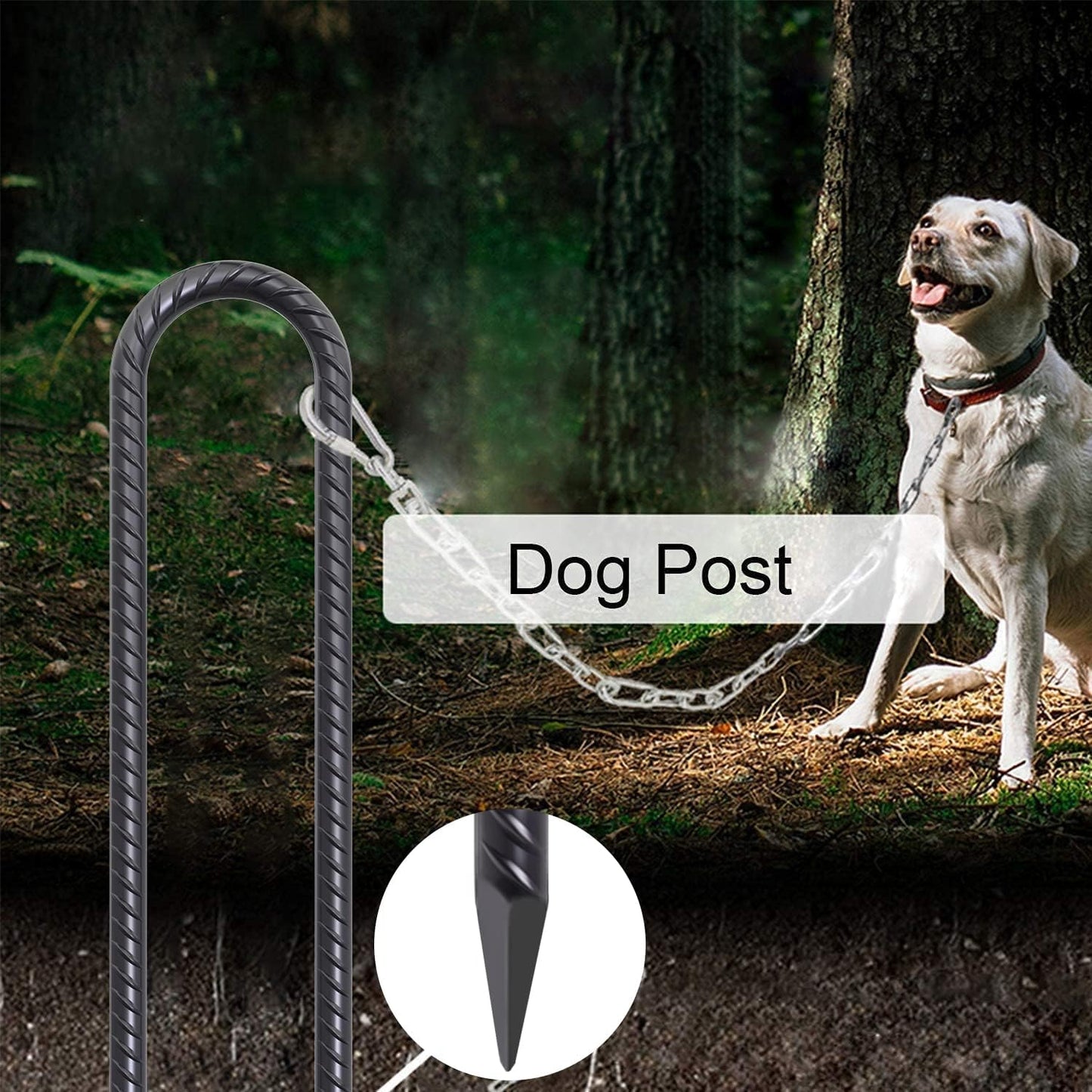 AAGUT 16 Inch 8 Pcs Rebar Trampoline Stakes 3/8" Extra Heavy Duty Metal Steel High Wind Ground Anchors Galvanized U Shaped Hook for Camping Tent Round Chisel Point End Black Powder Coated