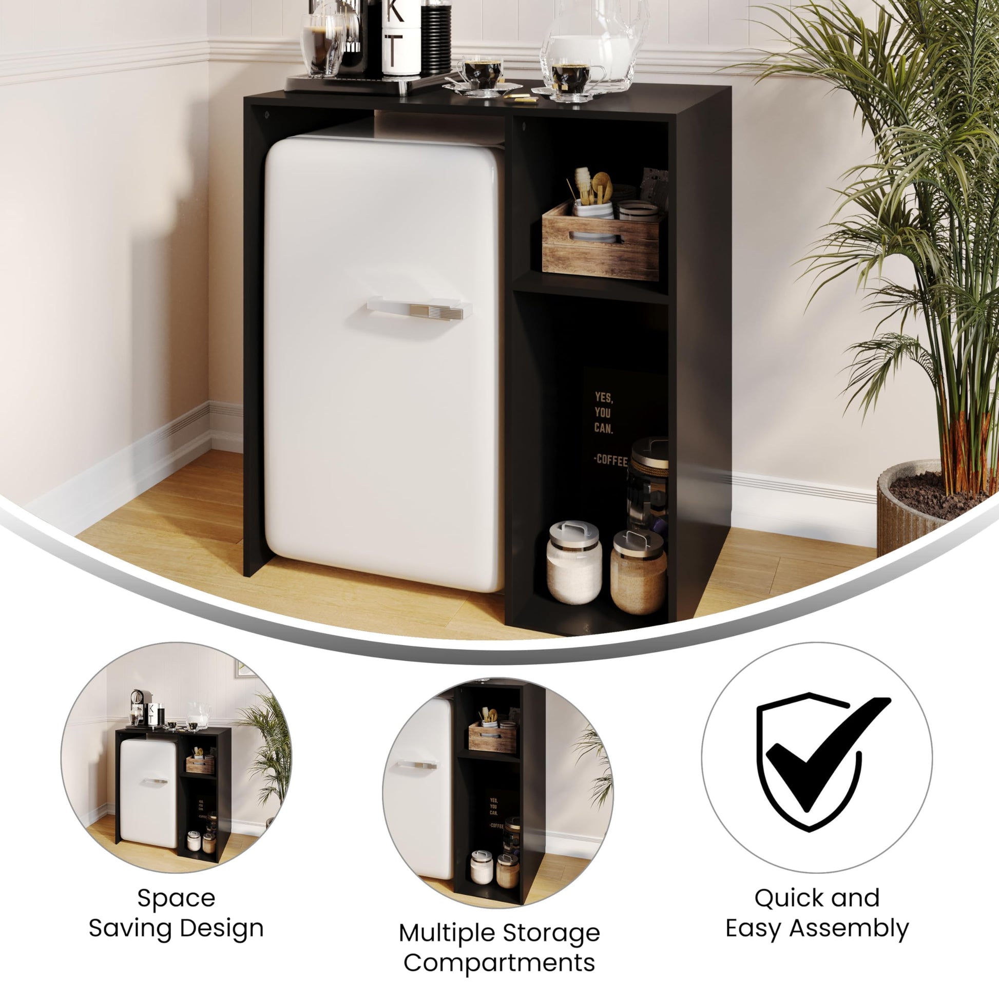 Flash Furniture Mini Fridge Bookshelf with Multiple Cubbies, Black