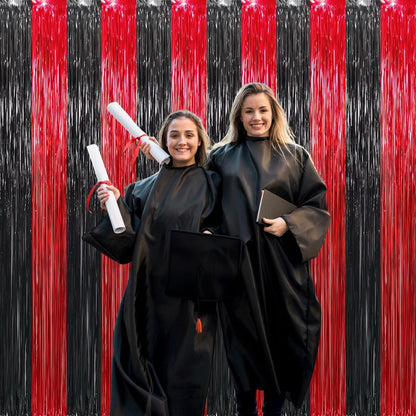GOER 3.2 ft x8.2 ft Metallic Tinsel Foil Fringe Curtains Party Photo Backdrop Party Streamers for Birthday,Graduation,New Year Eve Decorations Wedding Decor (4 Pcs,Black&Red)