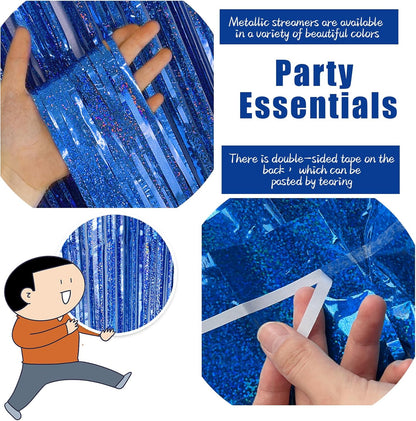 3 Pack Blue Backdrop Party Streamers Ocean Themed Decor Birthday Party Decorations Foil Fringe Backdrop Curtain Graduation Bachelorette Winter Holiday Gender Reveal Party Decorations Supplies