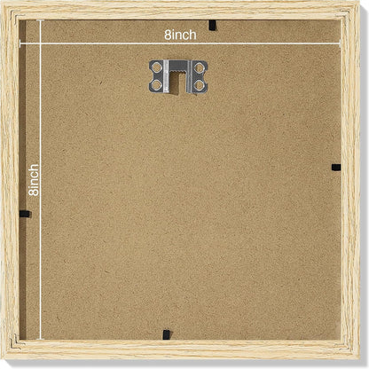Vittanly 8x8 Picture Frames Set of 9, Shatter Resistant Plexiglass, Display 4x4 Pictures with Mat or 8x8 without Mat, Photo Frames for Wall Mount, Engineered Wood, OAK