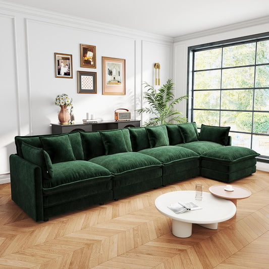 Sectional Sofa 4 Seater with Movable 1 Ottoman,Oversized Modular Couch Deep Seat (Green, 146.5