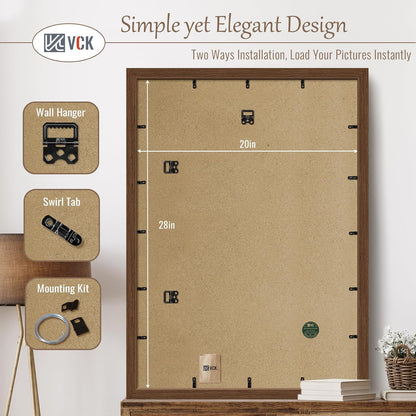 VCK 20x28 Picture Frame 3 Pack, Brown Wood Poster Frame with Exclusive Wood Grain, Wall Mounting Hanging