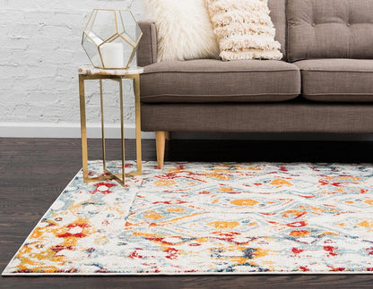 Unique Loom Rosso Collection Vintage, Geometric, Bohemian, Traditional, Distressed, Southwestern Area Rug, 4' 0" x 6' 0", Multi/Ivory