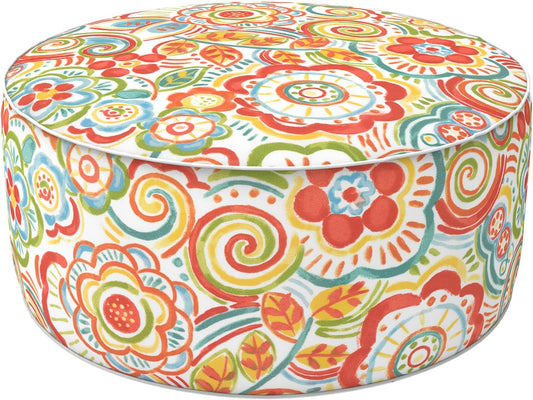 LVTXIII Indoor/Outdoor Inflatable Ottoman, All Weather Round Footrest Stool D21”x H9”, Portable for Patio Garden Camping or Home-Flower Multi