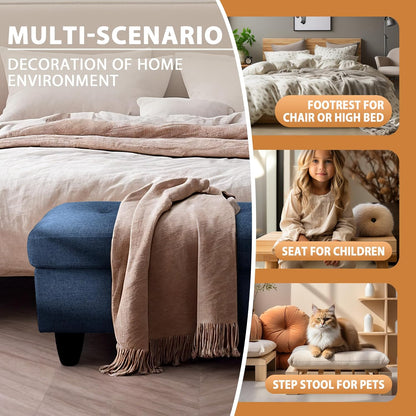 Ottoman Rectangular Storage Ottoman Bench, Flannel Footrest Stool Footstool with Lid for Living Room, Bedroom, Entryway, Blue, 28.5"x19"x17.5"