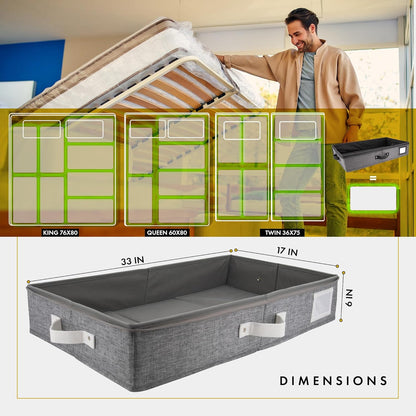 HOMELUX THEORY 1pc Under Bed Storage Containers, Bedroom Under the Bed Drawer Storage Organizer with Bins and Lids, Large Underbed Clothes Storage Box Ideal for Blanket, Fabric, & Shoes (LightGray)