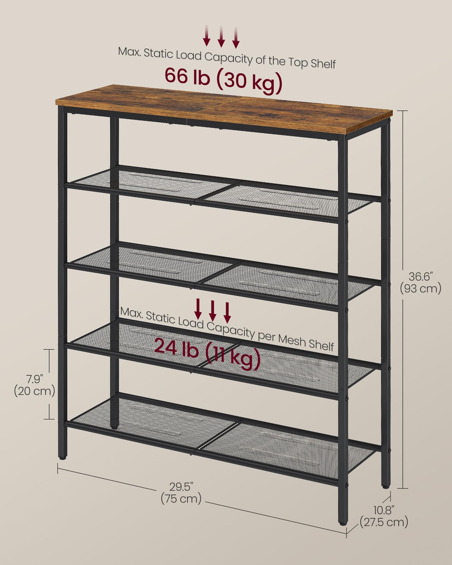 VASAGLE 5-Tier Shoe Rack, Large Shoe Storage Organizer for Closet, Entryway, 18-24 Pairs, with 4