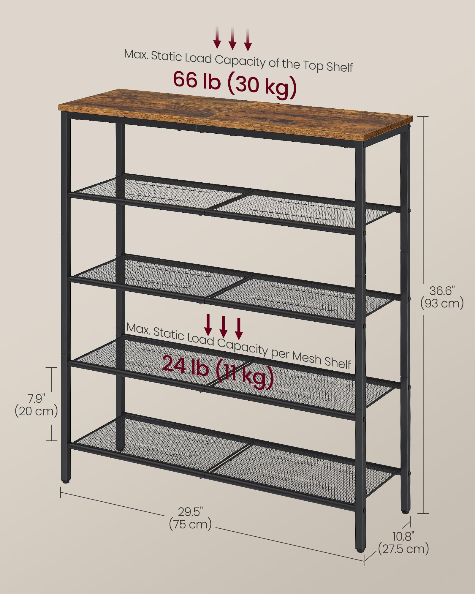 VASAGLE 5-Tier Shoe Rack, Large Shoe Storage Organizer for Closet, Entryway, 18-24 Pairs, with 4