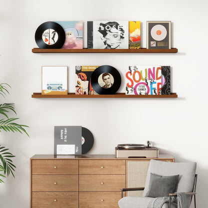 Picture Ledge Shelf, Floating Shelves Set of 2, Solid Pine Wood 55'' Long Large Nursery Book Shelves for Toys Storage, Kids Bookshelf for Living Room Bedroom Decor Books Photo Frames, Walnut