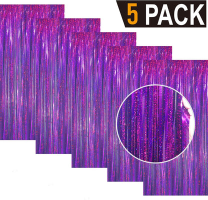 GOER 3.2 ft x 8.2 ft Metallic Tinsel Foil Fringe Curtains Party Photo Backdrop Party Streamers for Birthday,Graduation,New Year Eve Decorations Wedding Decor(5 Packs,Shiny Purple)