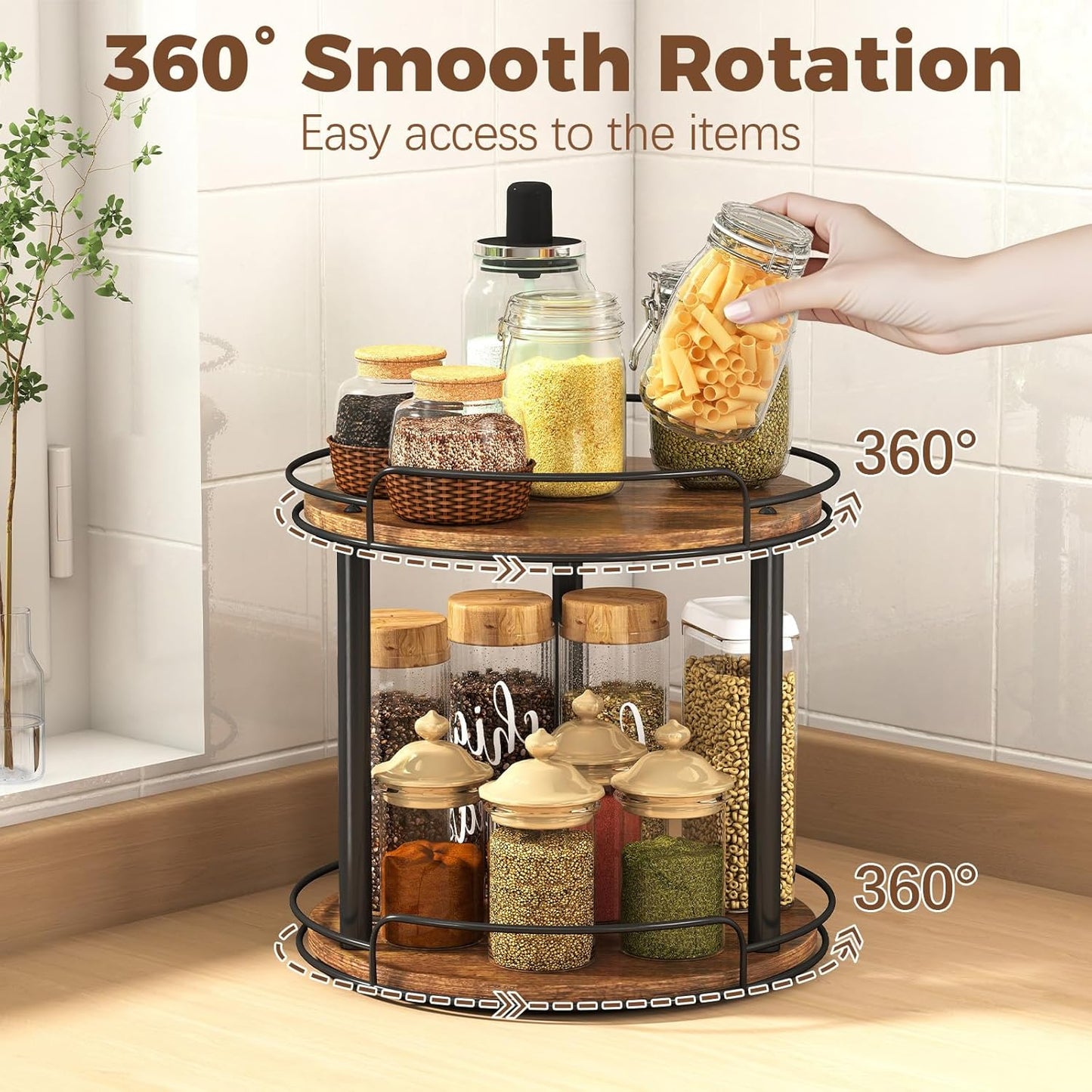 LAMU 10.2'' Wood Lazy Susan Turntable Organizer for Cabinet, 3 Tier Lazy Susan Spice Rack Organizer for Kitchen, Table Top, Countertop, Pantry, Bathroom