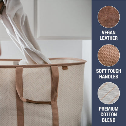 CleverMade Collapsible Laundry Tote - LUXE Mocha 2-Pack 50L - Foldable Storage Organization Container for Clothes Laundry Room Storage Solution