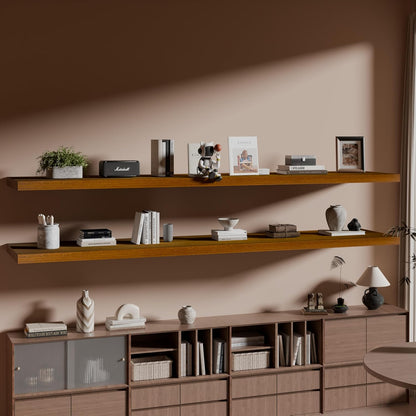 IAE Walnut Floating Wall Shelves 72 inch, Bathroom Shelves Wall Mounted,Invisible Shelves Floating Kitchen Shelves,Wooden Wall Shelves with Brackets for Living Room Wall Mounted,Easy Install,Set of 2
