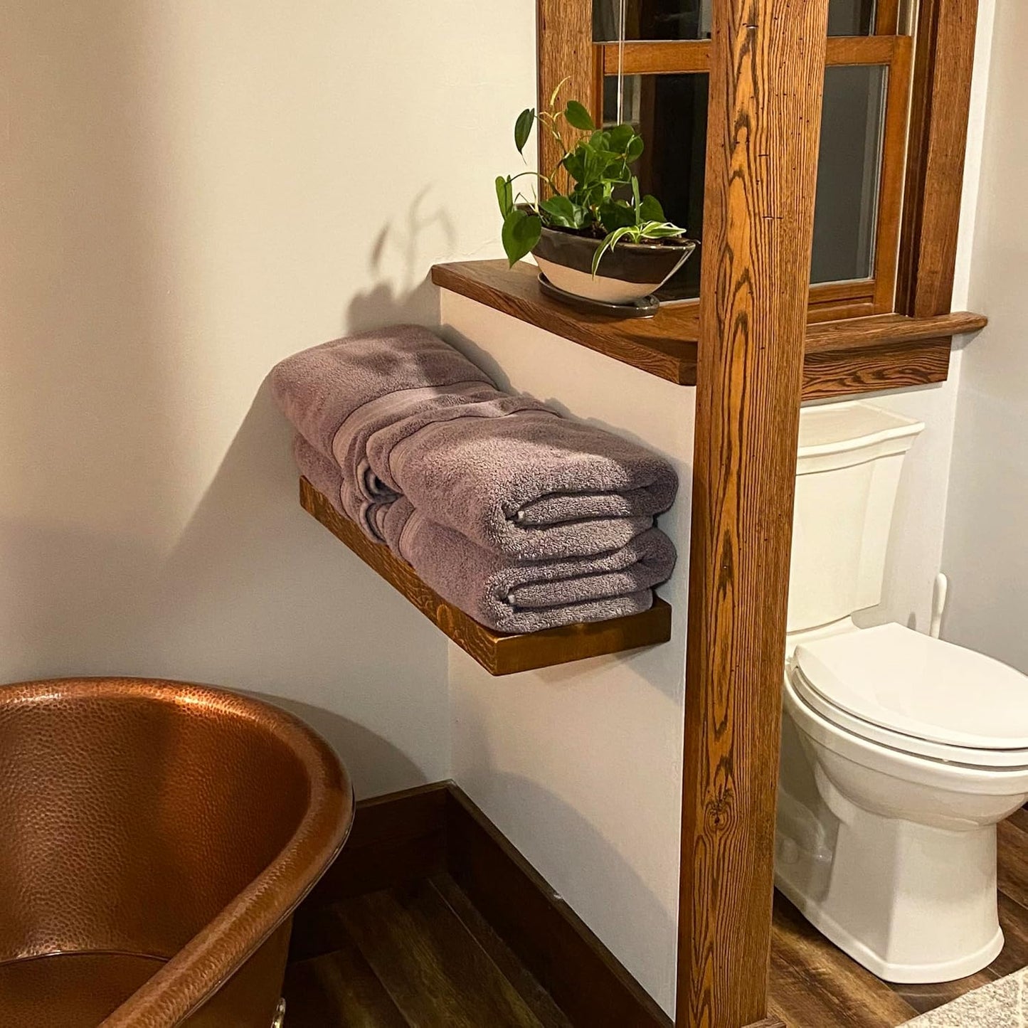 Joel's Antiques - 24 Inch Wooden Floating Shelves for Wall - 24x12x2 in - Made of Natural Wood - Short Heavy Duty Rustic Wall Shelves for Bedroom - Perfect for Bathroom, Kitchen - Medium Brown