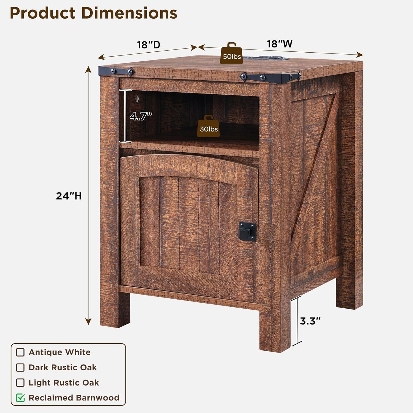 OKD Nightstand with Charging Station Set of 2, 18 Inchs Farmhouse End Table with Adjustable Storage Shelf, Rustic Wood Sofa Side Table for Living Room, Bedroom