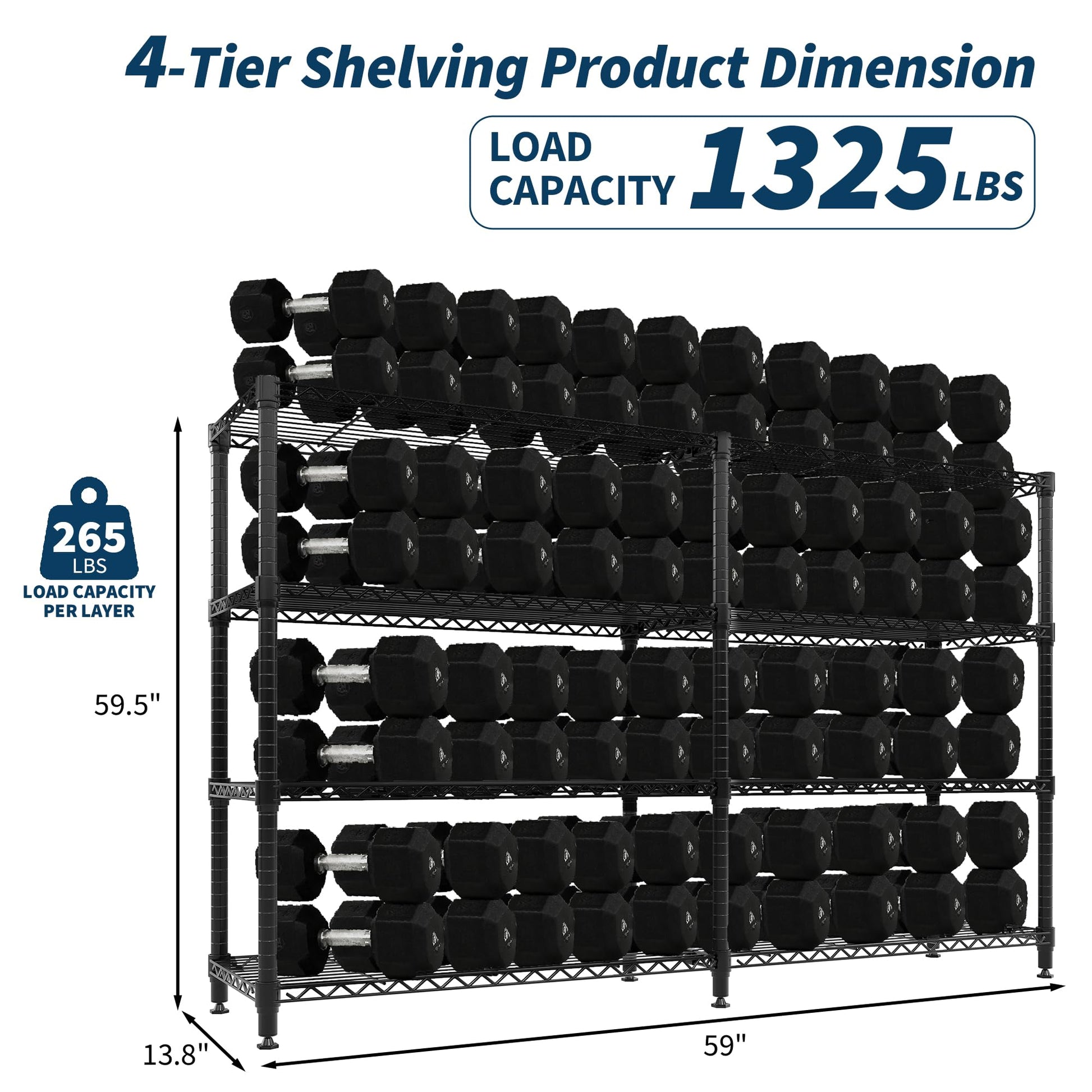 GAOMON 59" W Storage Shelves 4-Tier Metal Shelving Unit, 1060 LBS Loading Capacity, Heavy Duty Wire