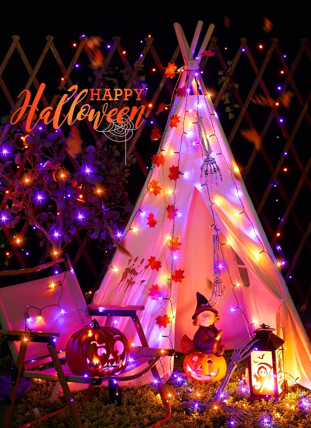 Minetom Halloween Solar Lights Outdoor - 4 Pack Total 160FT 400 LED Halloween String Lights with 8 Lighting Modes, IP65 Waterproof Solar String Lights for Outside Tree Party