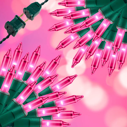 100LIGHTS PINK Extra-Bright With End Connectors Christmas Decorative Lights 5.98m UL Certified Mini String Light Set Waterproof for Home Garden Holiday Christmas Tree Party Patio Decor Wedding
