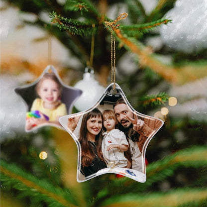 Personalized Christmas Ornaments 2024 Customized with Photo Text Ornament Keepsake Pet First Christmas Ornament Bulk Custom Ceramic Xmas Tree Decorations, Star