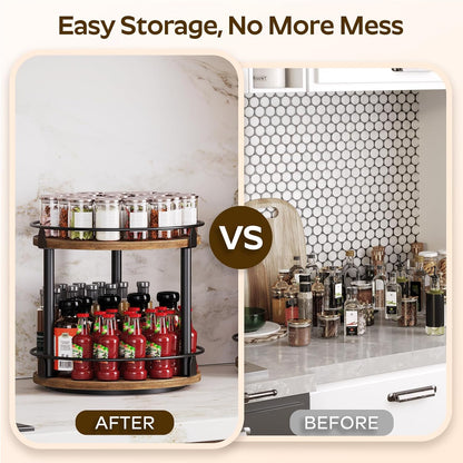 Spice Rack, Set of 2 Lazy Susan Organizer, 2-Tier Turntable Organizer, Rotating Spice Rack Organizer For Cabinet, Compact and Versatile, for Kitchen Countertop, Rustic Brown SR22L2BR