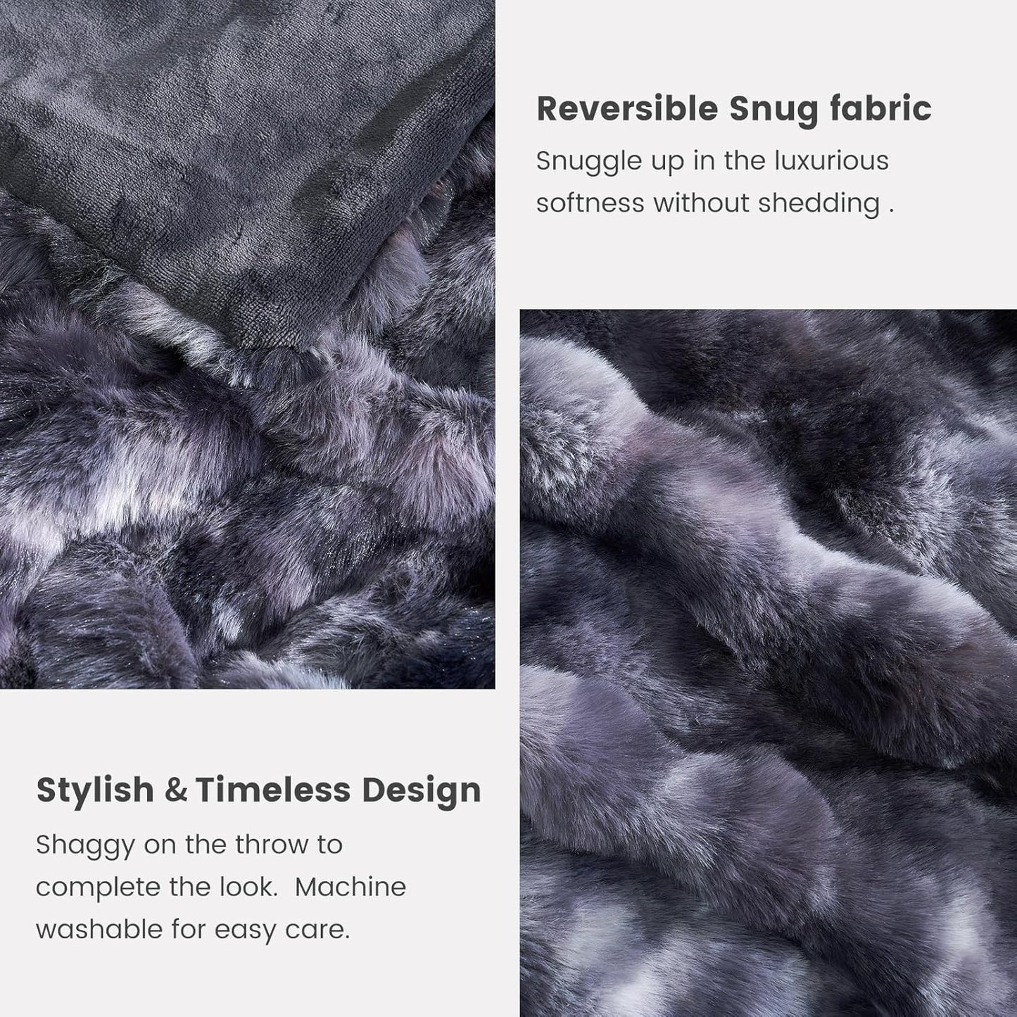 Cozy Bliss Faux Fur Throw Blanket for Couch, Fuzzy Soft Plush Thick Bubble Blanket for Sofa Bedroom Living Room,50 * 60 Inches Tie Dye Black