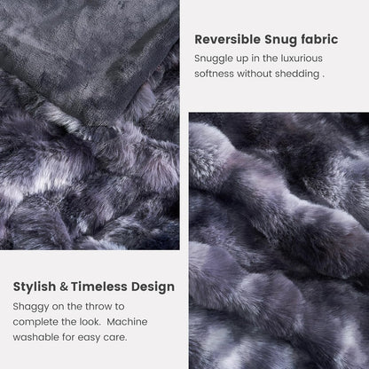 Cozy Bliss Faux Fur Throw Blanket for Couch, Fuzzy Soft Plush Thick Bubble Blanket for Sofa Bedroom Living Room,50 * 60 Inches Tie Dye Black