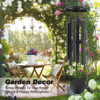 Sympathy Memorial Wind Chimes, 36' with 6 Metal Tubes, Outdoor Deep Tone for Garden, Christmas Hanging Decor - Black Grey