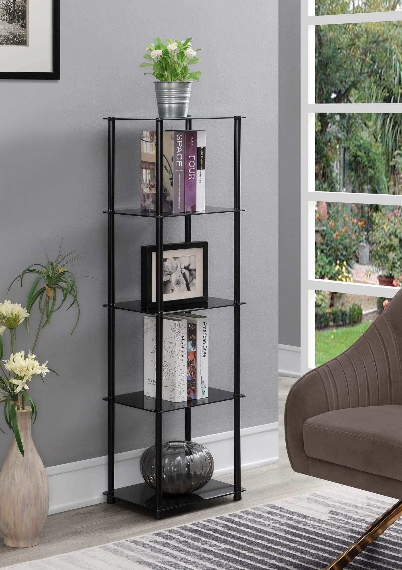 Convenience Concepts Designs2Go Classic Glass 5 Tier Tower 15.75" - Modern, Contemporary Bookshelf