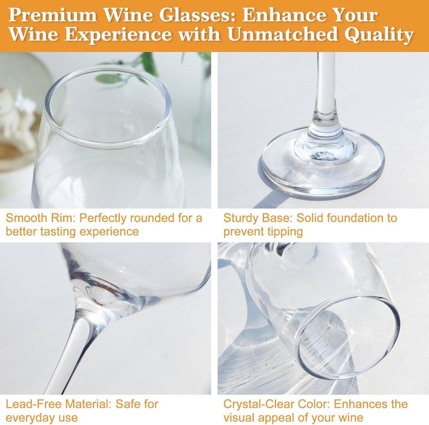 Clear Wine Glasses Set of 6-14oz Long Stem Wine Glass, Pretty Crystal Glassware, Hand Blown Goblets Drinkware, Unique Stemware Wine Glass Holiday Gift Set