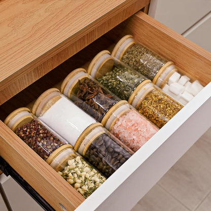 6oz Glass Food Storage Jars, Glass Jars with Bamboo Lids, Kitchen Storage Jars, Set of 6, Canisters with Airtight Lids for Spice, Coffee, Cookie, Pantry Organizers