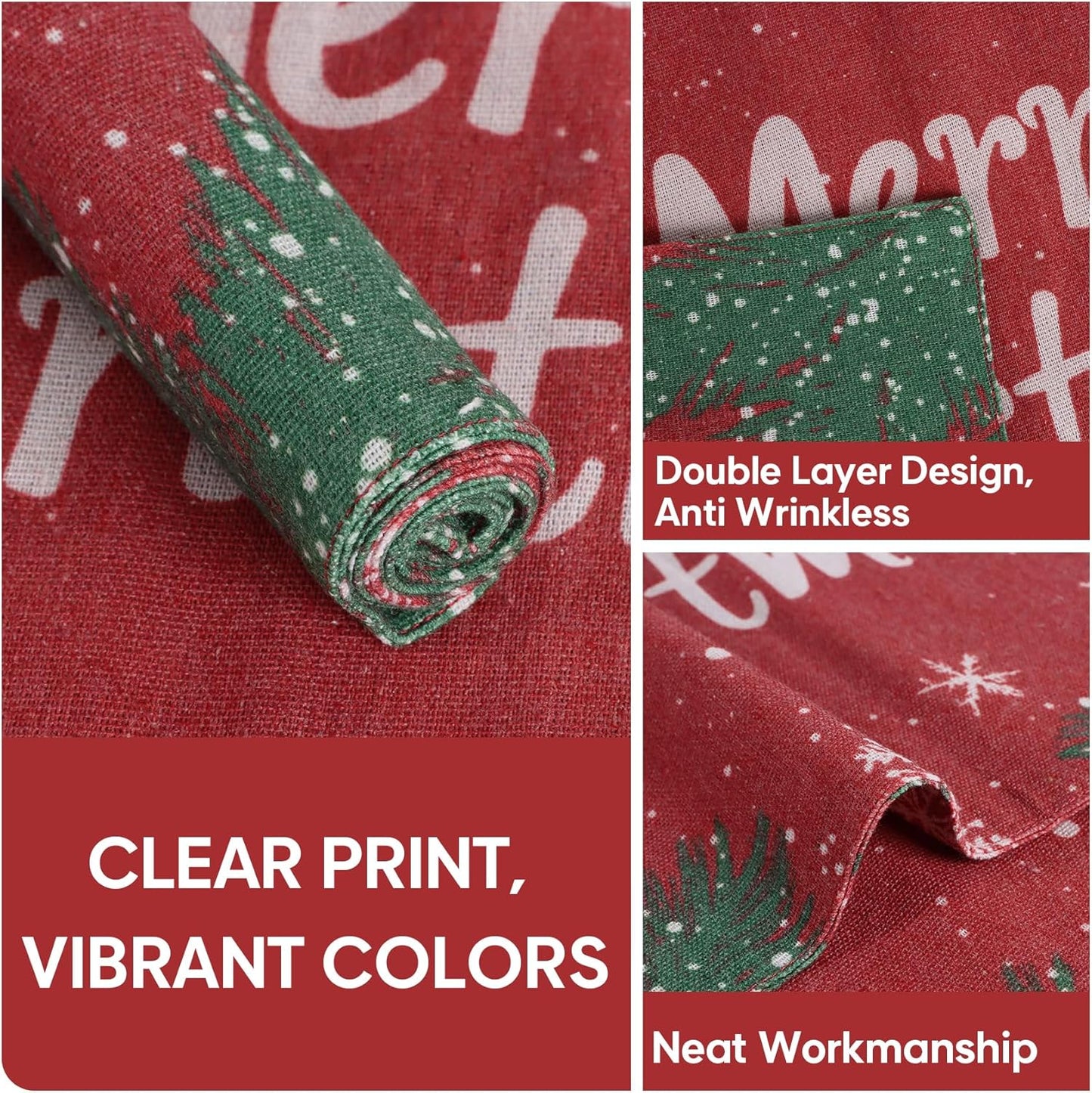 MANSPHIL Red Christmas Placemats Set of 4 - Farmhouse Snowflake Cotton Faux Linen Cloth Table Place Mats Heat Resistant Washable for Dining Kitchen - 13x19 Inch