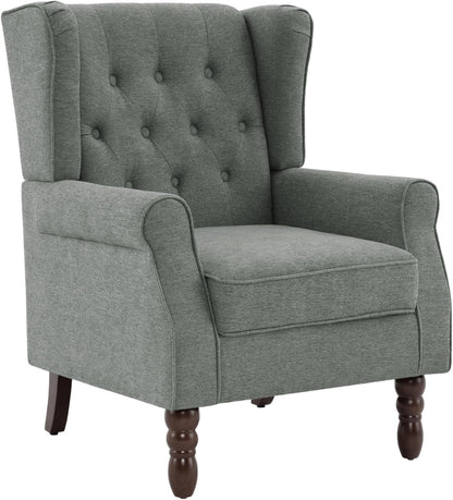 UIXE High Back Accent Chairs Set of 2, Upholstered Armchair in Fabric, Retro Wingback Arm Chair for Living Room, Comfy Single Sofa Bedroom Reading Seat with Solid Wood Legs - Dark Gray